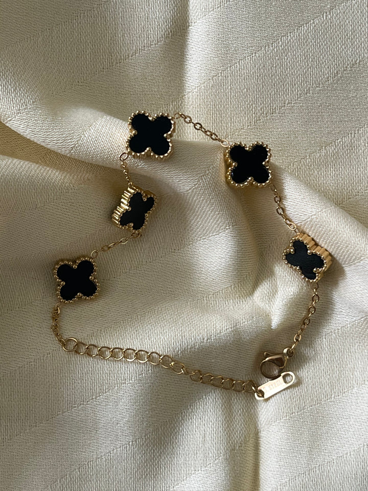 Siyah Yonca Çelik Bileklik